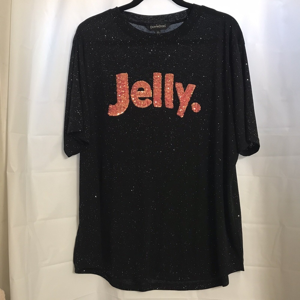Black Glitter And Sequins Graphic Tee Women's 2XL Jelly Funny Saying
